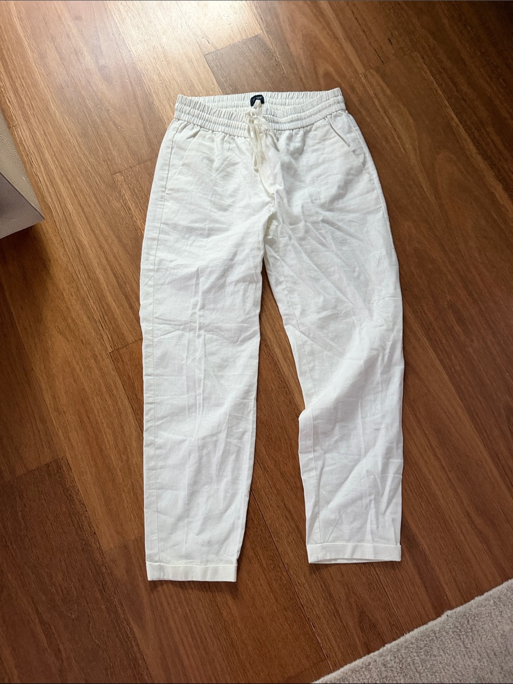 J. Crew White Cropped Linen Drawstring Pants